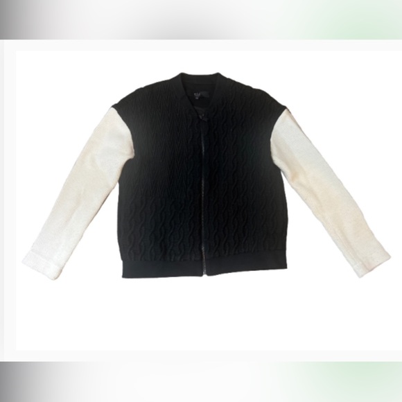 Tibi Black &White Textured Sweeter Bomber Jacket Long Sleeves Zipper Size XS - Picture 3 of 12